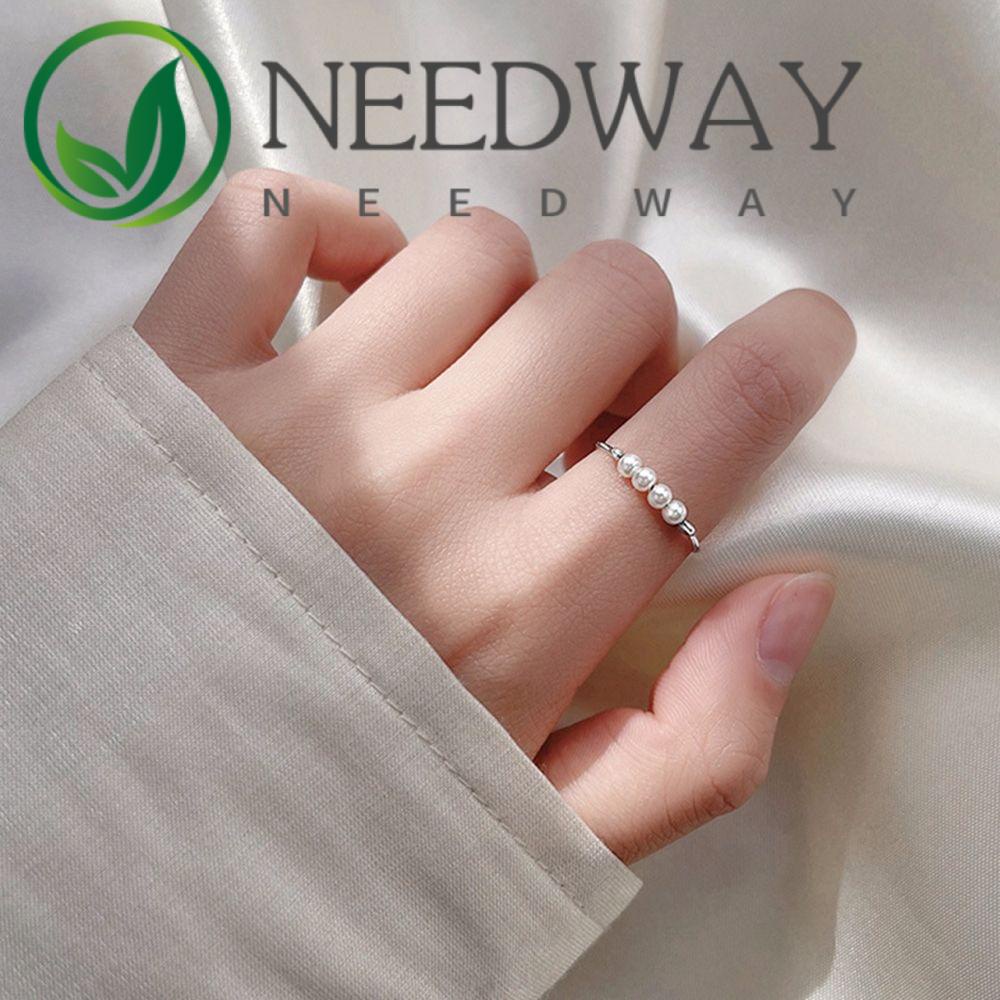 Needway  Sweet Pearl Rings Korean Opening  Ring Index Finger Ring Luxury Bead Copper Temperament Girls Fashion Jewelry/Multicolor