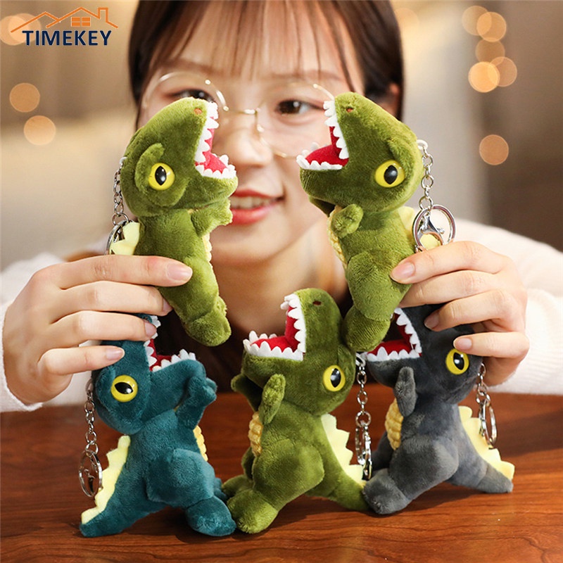 TK 14cm Mini Dinosaur Plush Toys Key Chain Bag Pendant Cute Tyrannosaurus Doll