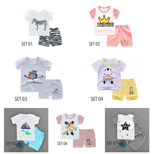 (Kiddiwear) Setelan anak kaos 1-5 tahun lengan pendek celana pendek