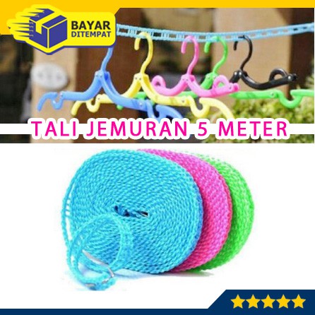 Tali Jemuran 5 Meter Lubang Gantungan Baju Tambang Portable Kuat Murah Super Praktis