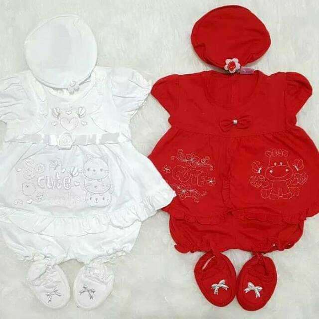 Baju Bayi Perempuan Newborn Set Sepatu + Topi Bayi