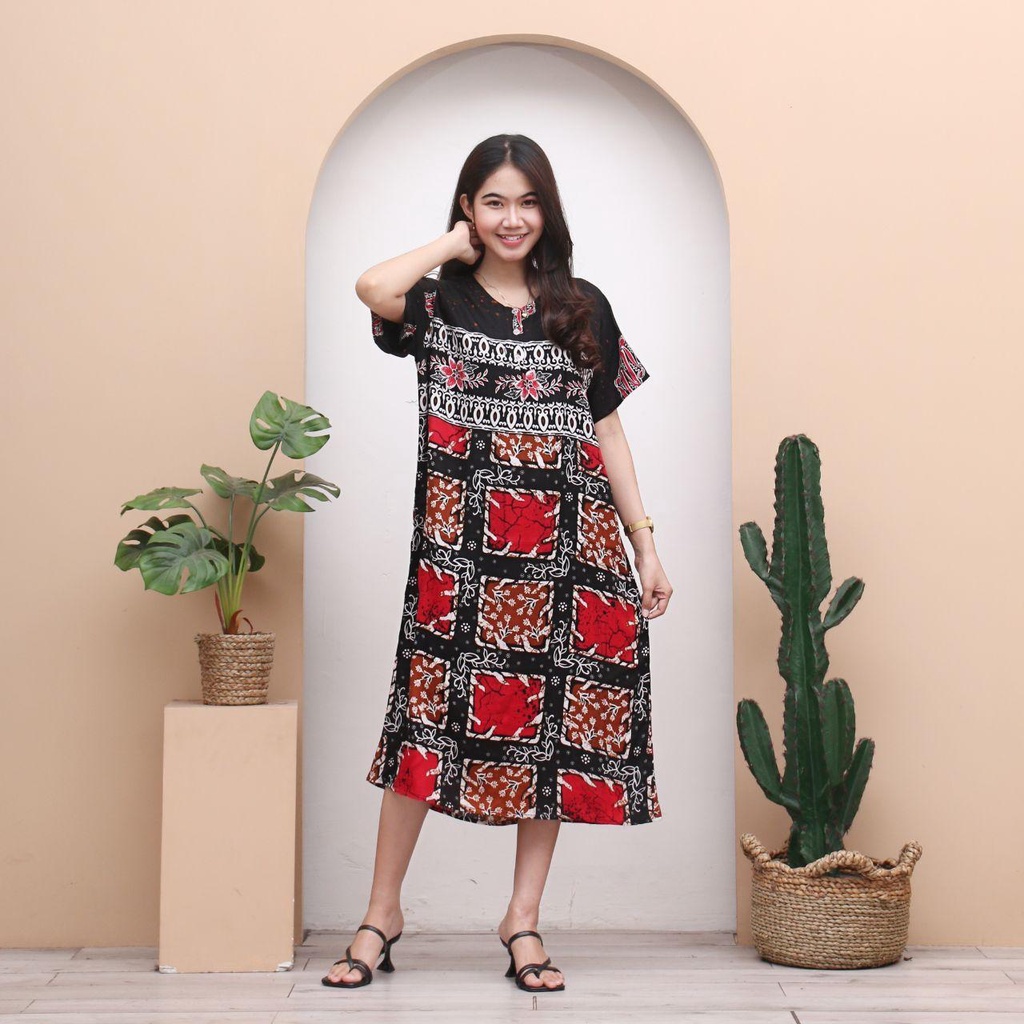 Daster Batik VALENTINA - Lengan Pendek - Motif Abstrak - Leher Kancing - Bumil - Busui