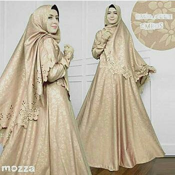 Maxi Dress Embos + Bergo bahan Balotelli High Quality Mozza Syari