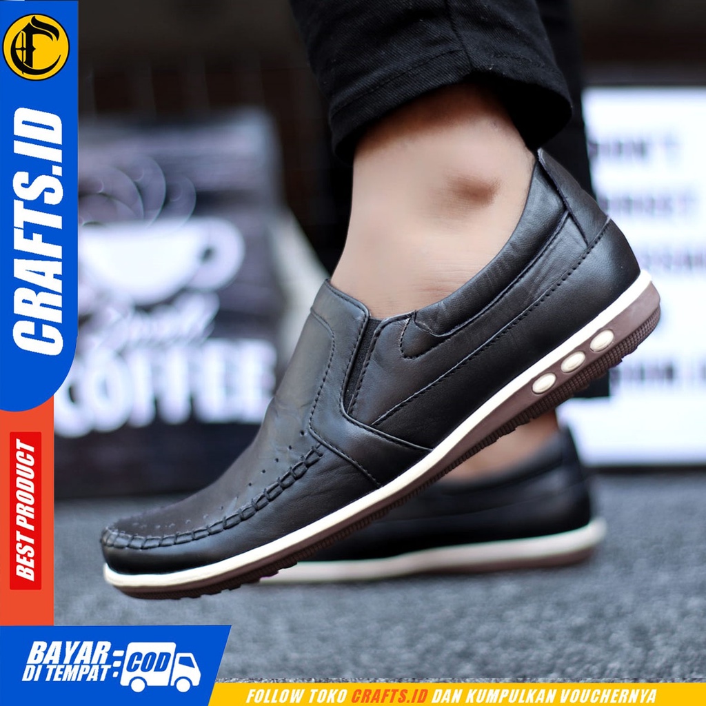 Crafts Blez - Sepatu Kulit Slip on Casual Kerja Pria