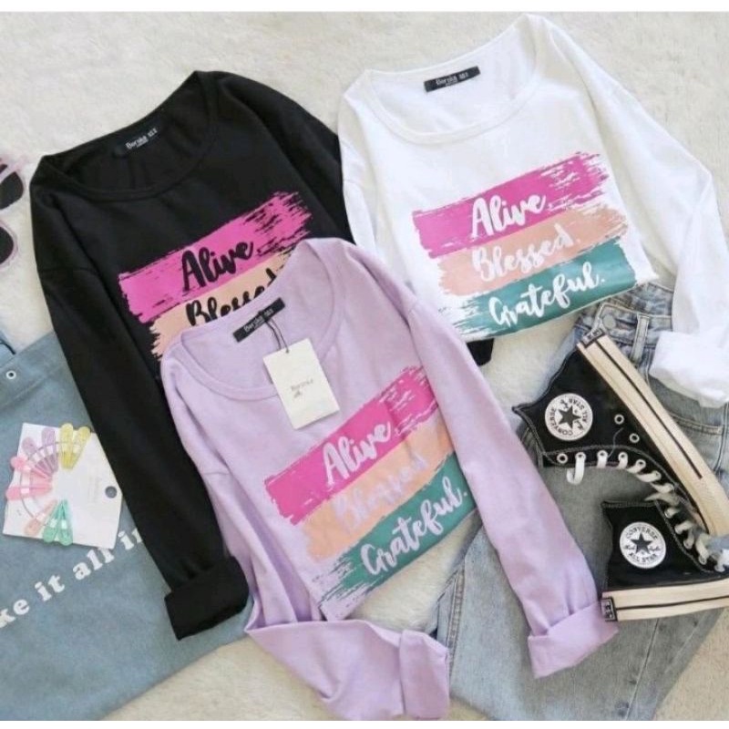 Kaos anak perempuan remaja lengan panjang umur 10-13 tahun Longsleeve Alive