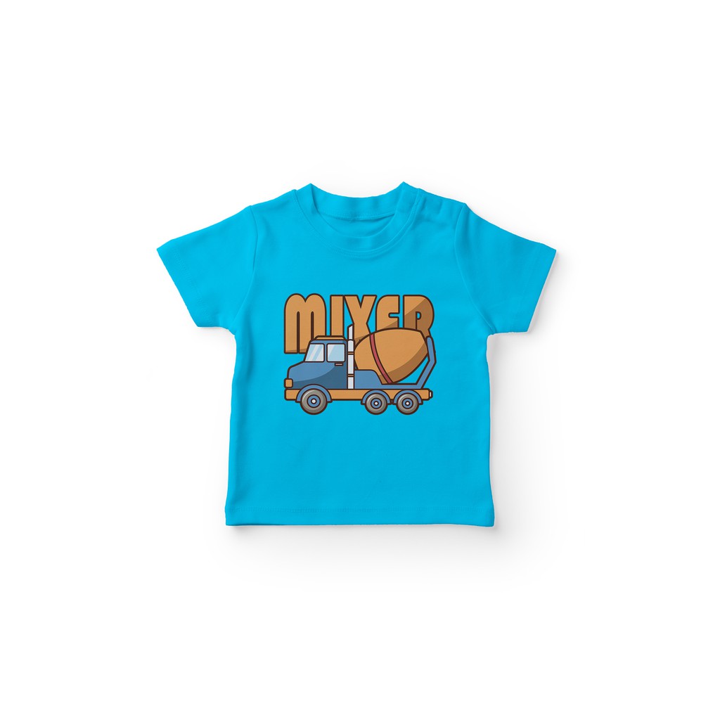 GKABTM213 Kaos Anak Gambar Truk Molen Kartun Mixer Baju Anak Lengan Pendek Bahan Combed 30s Biru