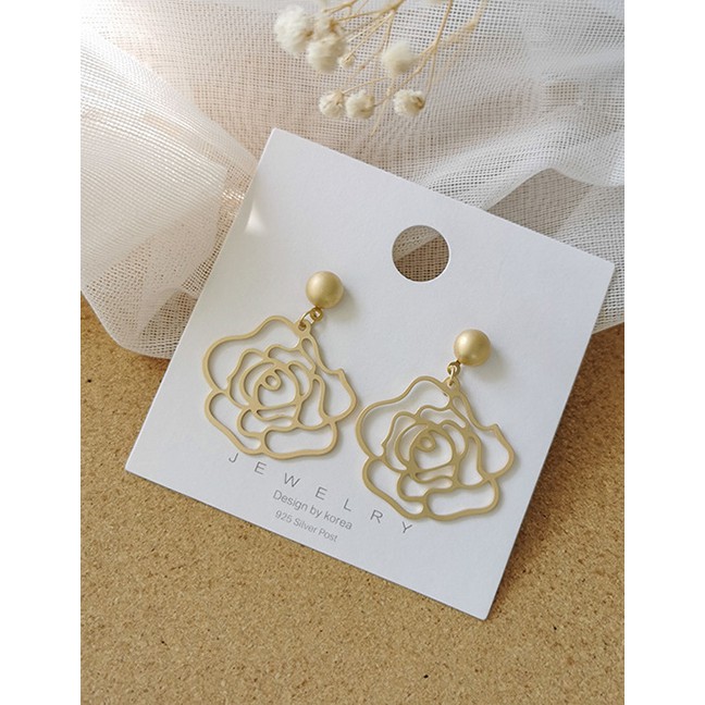 LRC Anting Tusuk Fashion Golden 925 Silver Needle Hollow Flower Earrings D98850