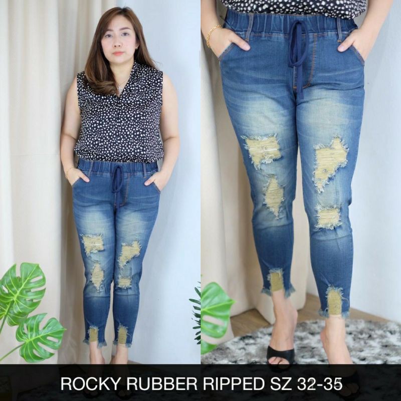 CELANA JEANS WANITA ROCKY RUBBER RIPPED