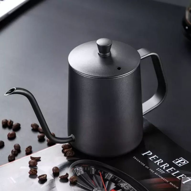 Teko Kopi Leher Angsa V60 350 ml 600 ml Thermometer Black Teflon / Pour Over Coffee Kettle Gooseneck Ketel Termometer Barista / Ketle Peralatan Penyeduh Kopi Coffee Maker Stainless Steel