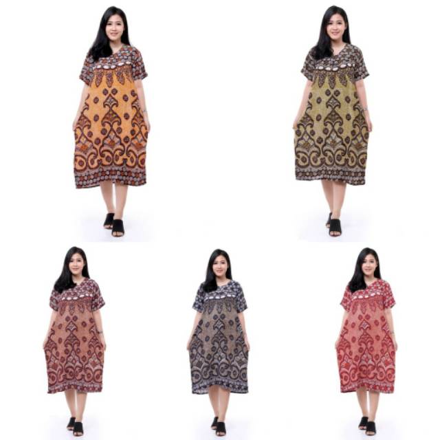 Daster Batik Lengan Pendek - Motif Acak / Campur - Lehar Kancing