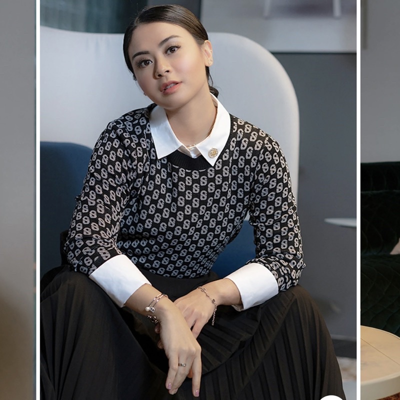 [NEW] Signature Sweatshirt Monogram Black Hitam Buttonscarves Benang Jarum BS BJ Sweater Cardigan Kn