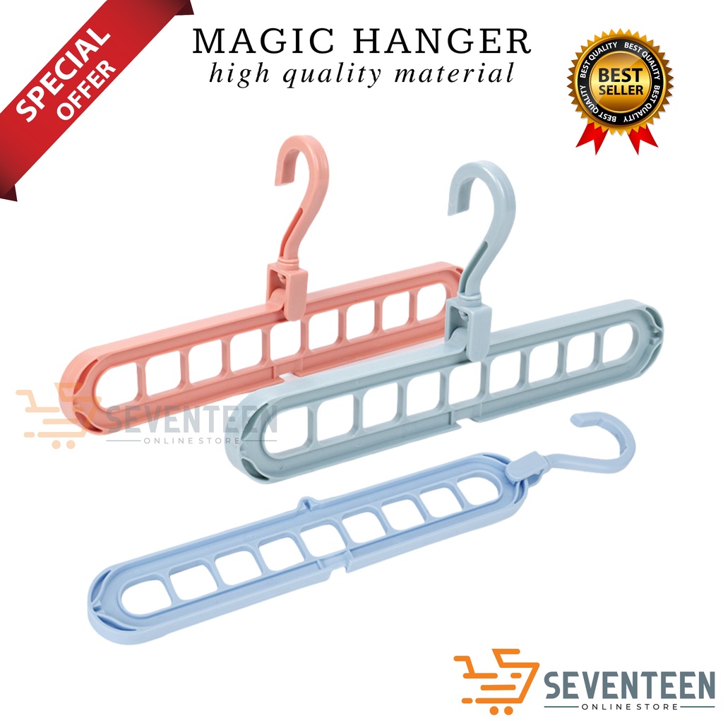 SEVENTEEN GANTUNGAN MAGIC 6 IN 1 GANTUNGAN PAKAIAN LEMARI 360 DERAJAT GANTUNGAN BAJU 9IN1 MAGIC HANGER