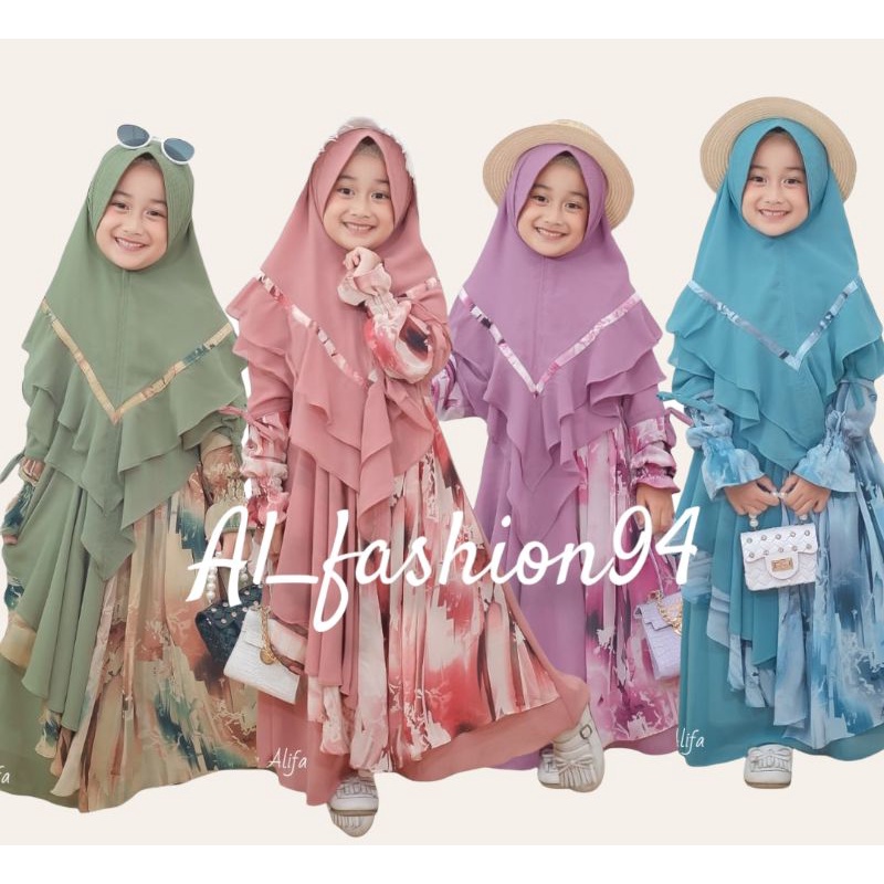LALUNA KIDS GAMIS SYARI ANAK PEREMPUAN PLUS KHIMAR PREMIUM BY ALIFA