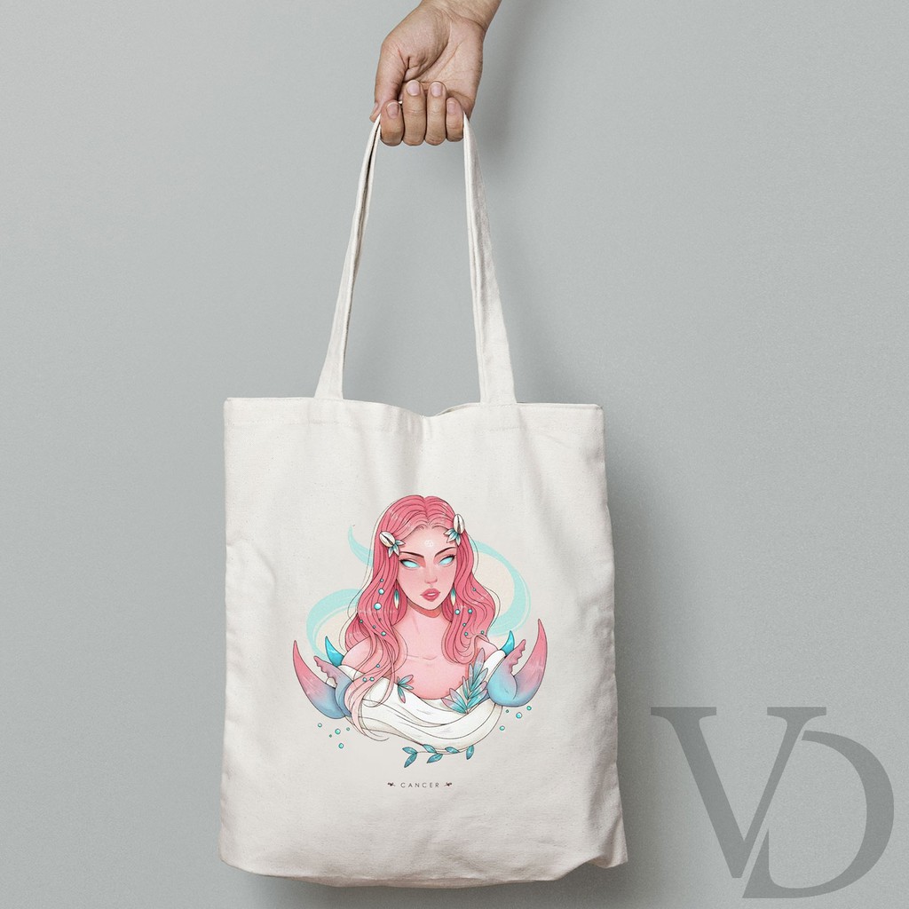 TOTE BAG BAHAN KANVAS MOTIF ZODIAC ART TERBARU / AESTHETIC TOTE BAG / TAS BELANJA MOTIF ZODIAK