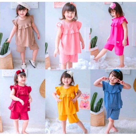 VF- Setelan Playful Kaos Anak Pompom Smilee 1-5TahuN