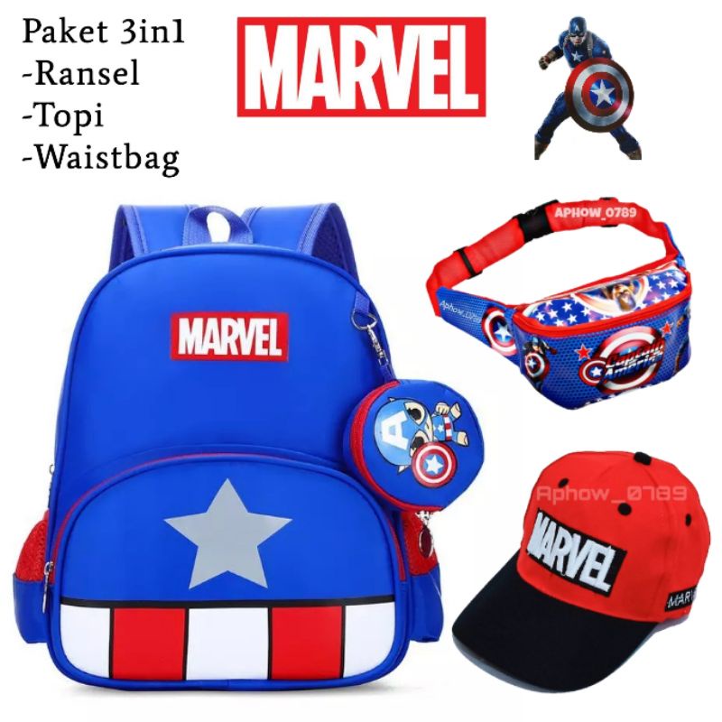 Tas ransel sekolah anak marvel bonus topi tas selempang