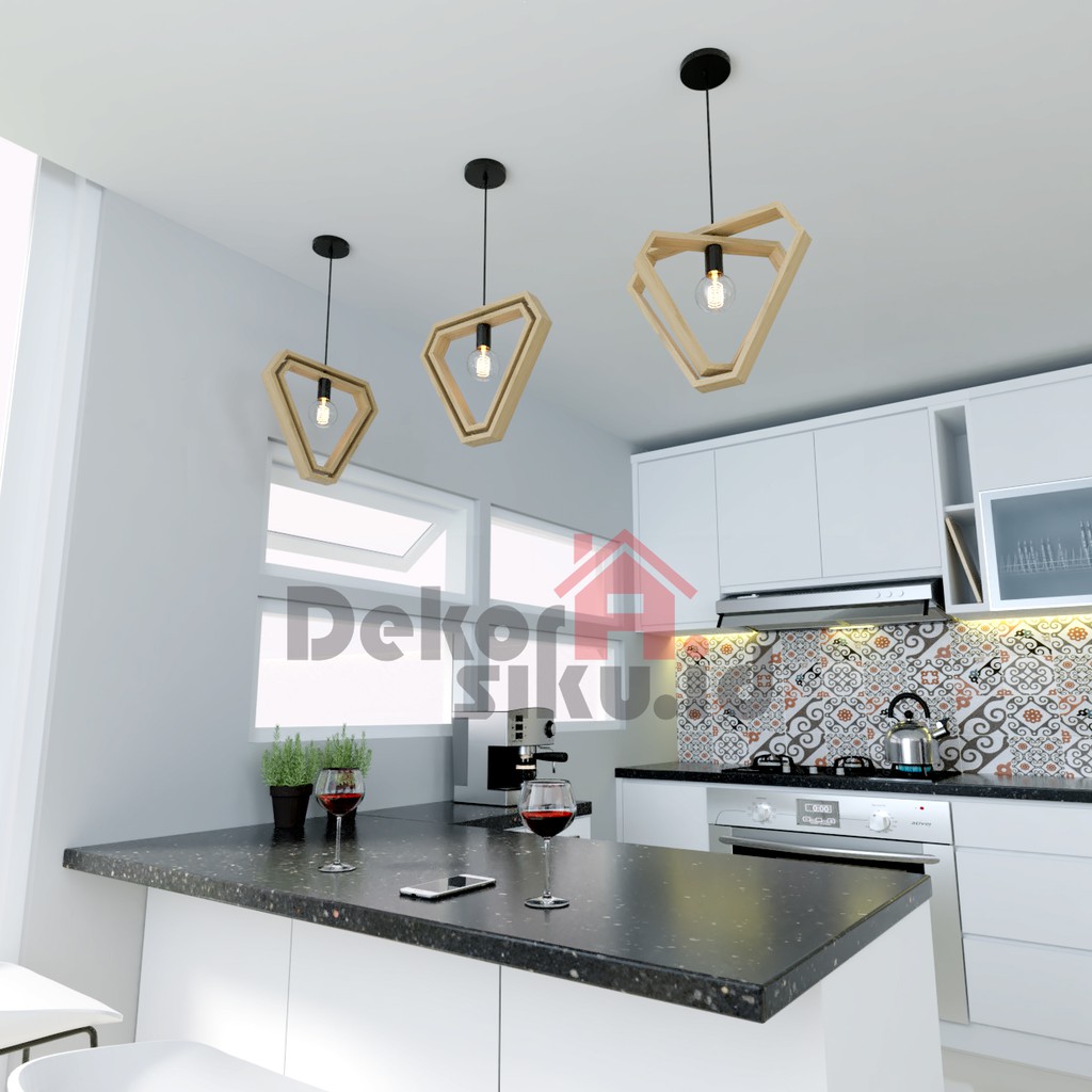 Lampu Gantung Segitiga Kayu Jati Belanda Dua Lapis Minimalis Supra Industrial Vintage