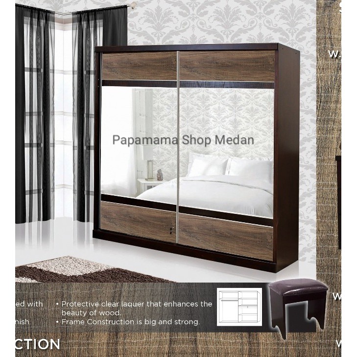 Lemari Pakaian Jumbo 2pintu Sliding - Lemari Sliding Kayu 2p tipe Emilia minimalis - Medan