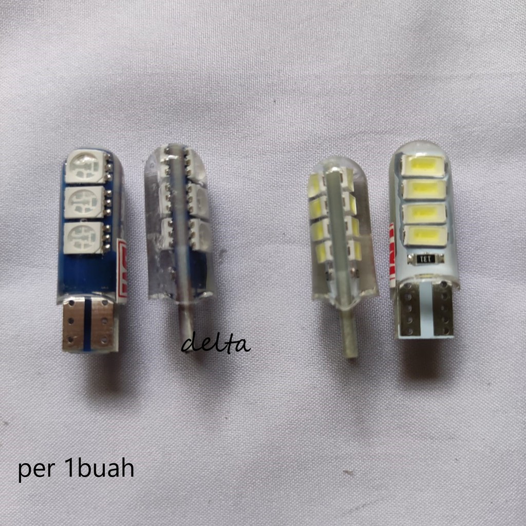 Bohlamp tancap T10/sen colok led silicon 12V putih dan biru