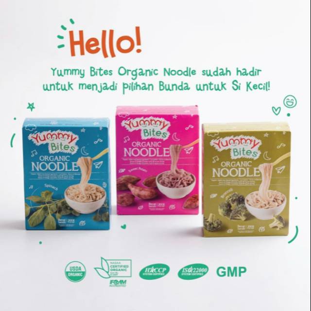 Yummy Bites Organic Noodle 200gr Rasa Spinach Broccoli Sweet Potato (Mie organik baby bayi)