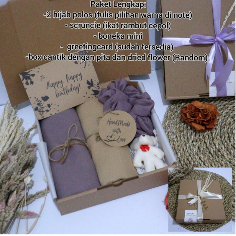 

Hamper Hijab Polos Square / GiftBox Graduation / Birthday)/ Kado Hari Guru Cewek/ Kado Ulang Tahun Murah