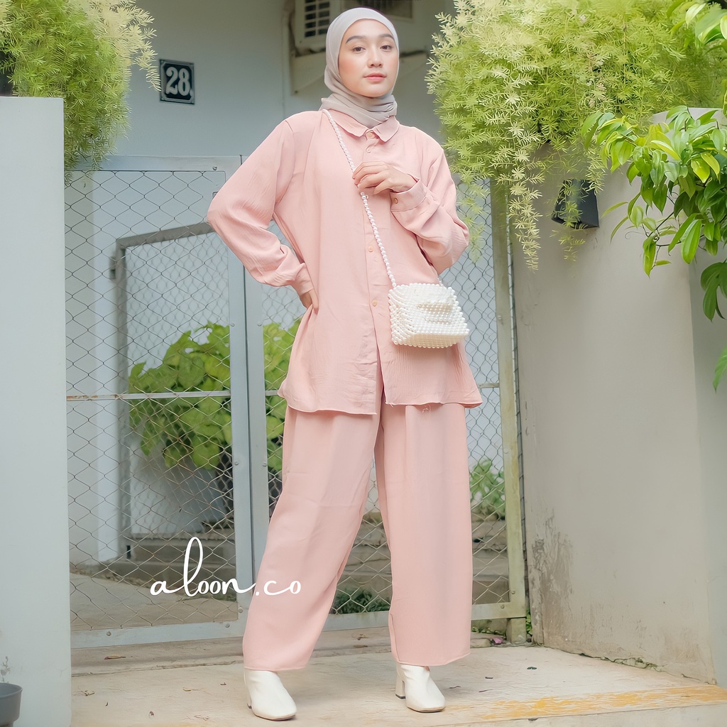 Feminia Setelan Wanita Crinkle Airflow Busui Friendly – One Set Wanita Kemeja Daily