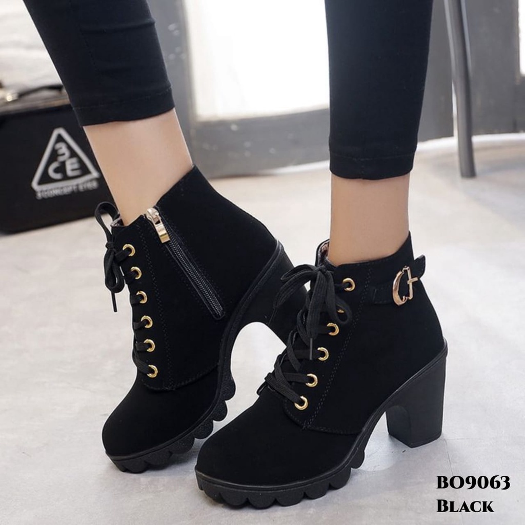 PRF Sepatu Heels Boots Import Ala Korea BO9063