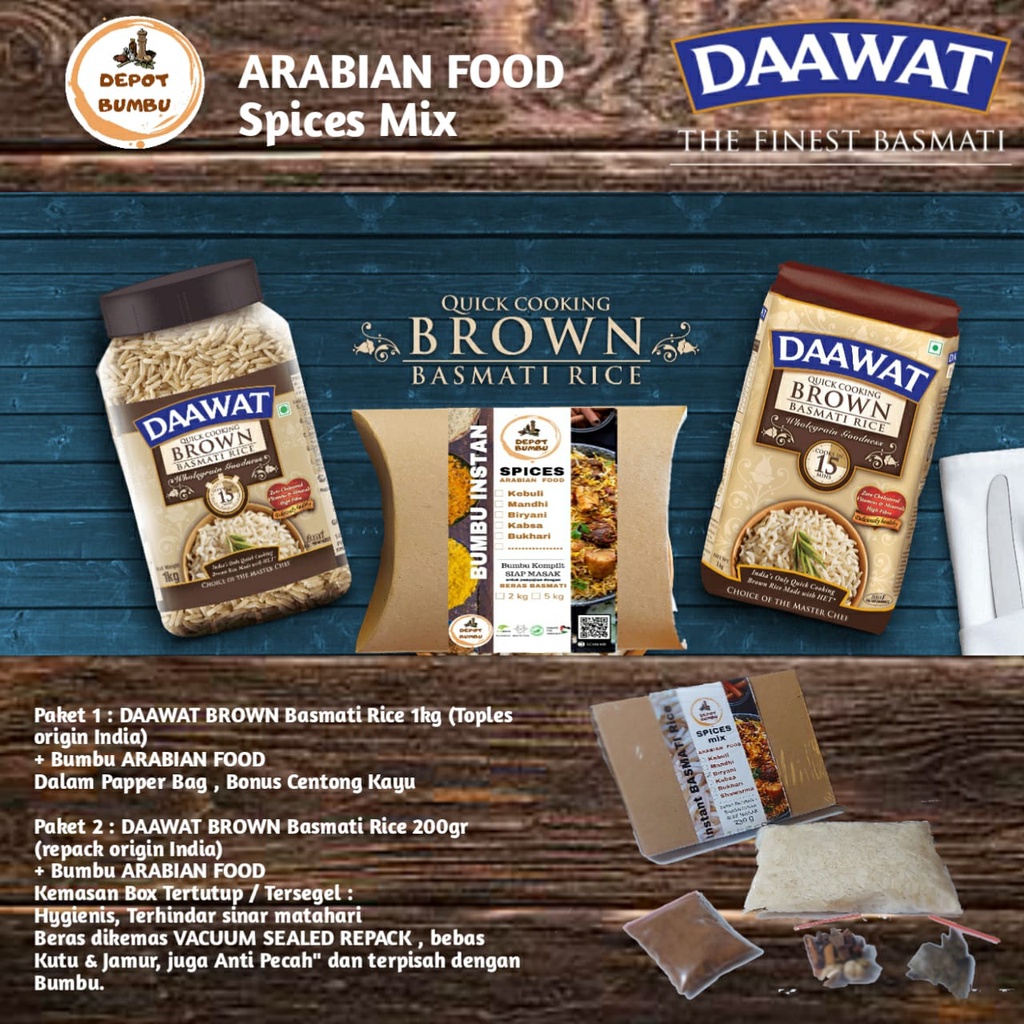 

DAAWAT BROWN Basmati Rice Asli India SUGAR FREE paket Bumbu Instan ARABIAN FOOD DEPOT BUMBU pilih