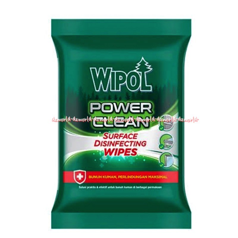 Wipol Power Clean Surface Disinfecting Wipes 10sheets Tissue Basah Bunuh Kuman Wippol Desinfektan