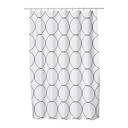 IKEA UDDGRUND Tirai shower, putih/hitam, 180x200 cm