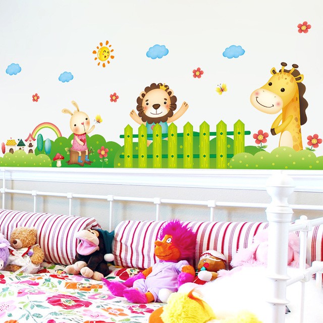 Reliza Wall Sticker Animals Garden Pagar Hewan Anak Stiker Dinding LDR7181