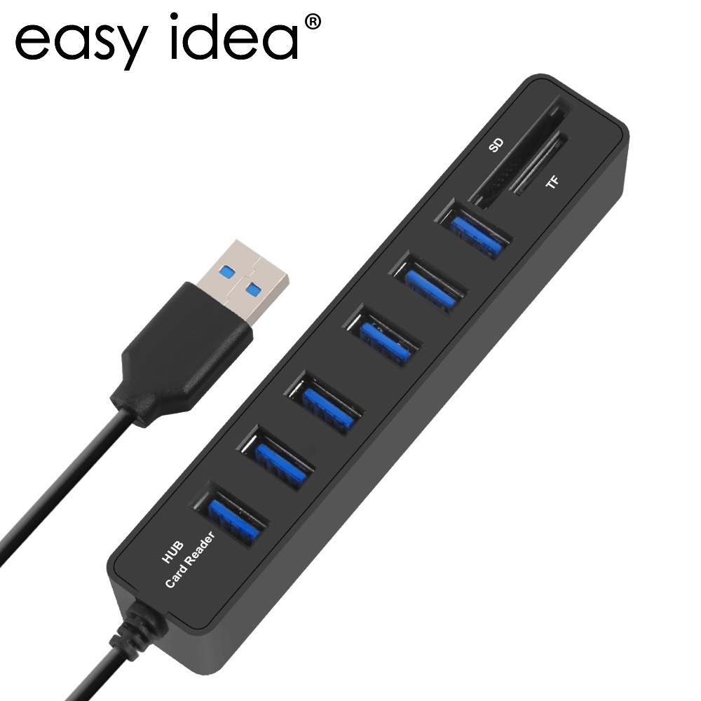 Card Reader 2 in 1 USB Hub 6 Port Combo SD/TF Card - CB220602 - Black