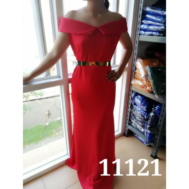 Dress 11121 + Belt Party dress panjang  natal panjang merah dress maroon simple long dress scuba