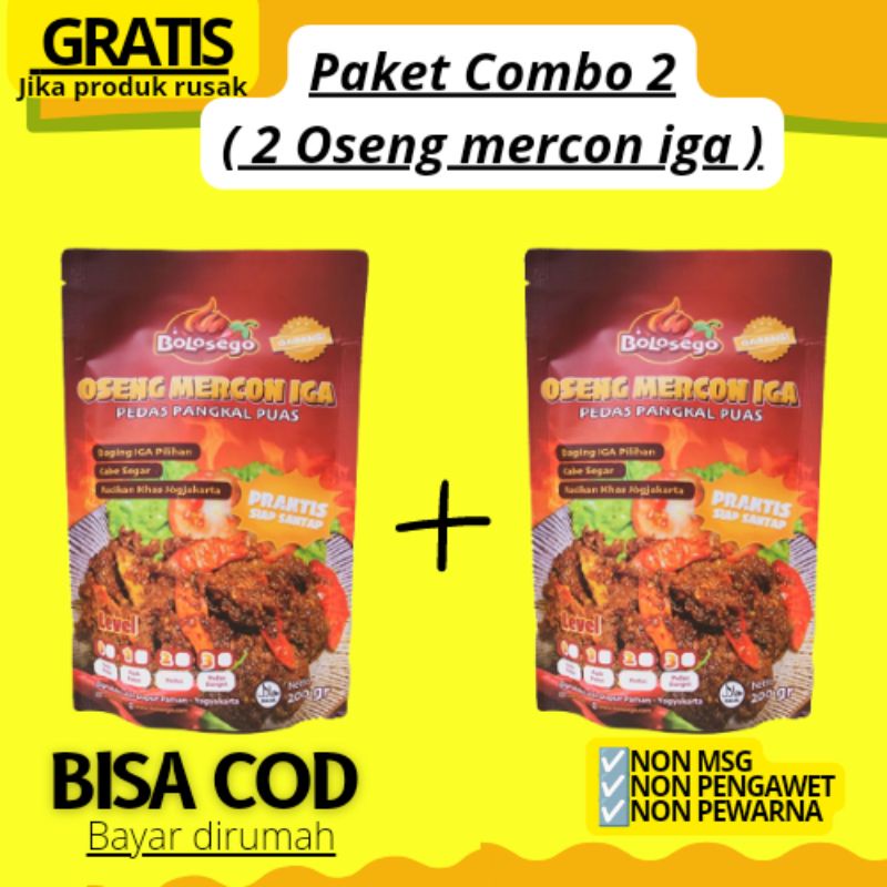 

GARANSI !! PAKET HEMAT 2 @200 GRAM (2 PACK OSENG MERCON ), LAUK PRAKTIS PEDAS FULL IGA SAPI HALAL ENAK MURAH