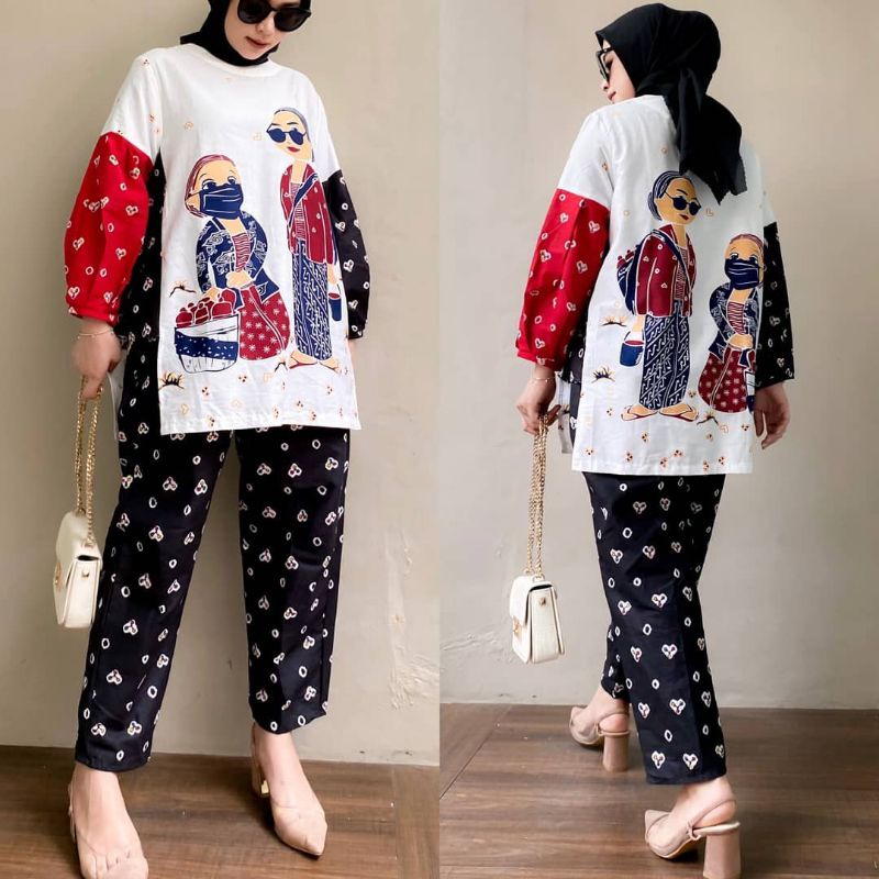 SIMBOK JAMU SET/SETELAN CELANA BATIK TERBARU/SETELAN KATUN BATIK WANITA
