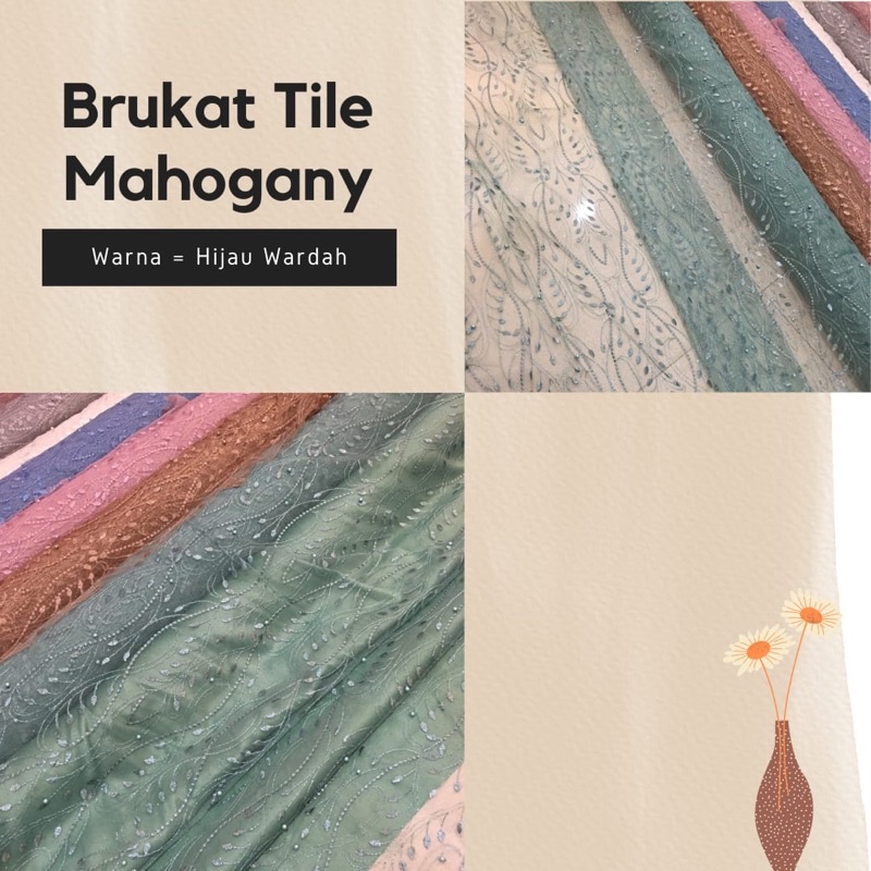 Kain Brukat Kebaya Tile Mutiara Mahogany Warna Hijau Wardah