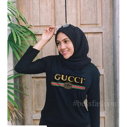 T-shirt Cotton/ Tumblr Tee / Kaos Wanita Lengan Panjang / Baju Wanita Premium GUCCI