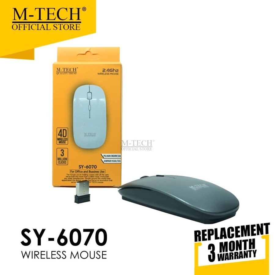 Mouse wireless m-tech 2.4ghz optical 4d slim silent 1600dpi for pc laptop tv sy-6070 original