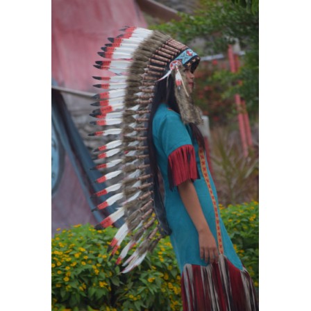 TOPI INDIAN - INDIAN HEADDRESS MEDIUM ANGSA MONTE MERAH TUTUL PUTIH