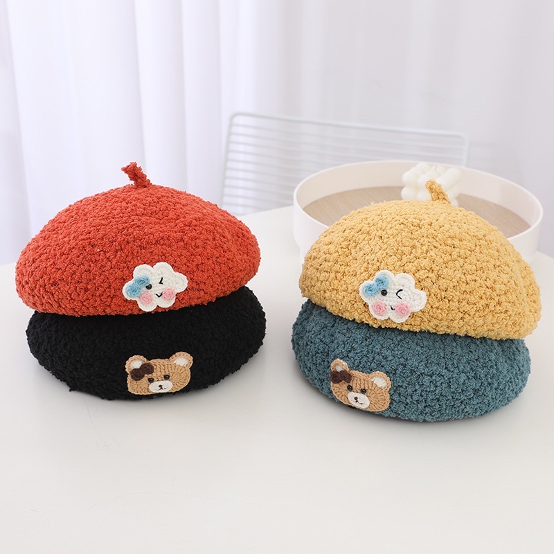 Topi Baret Anak Perempuan Import Bahan Corduroy Model Cloud And Bear