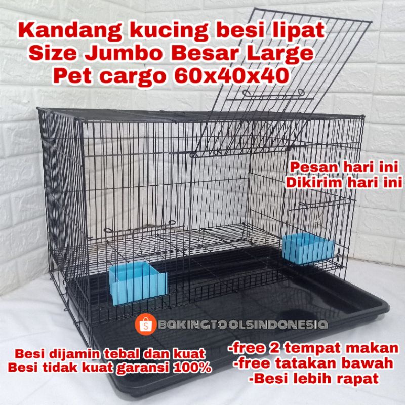 KANDANG KUCING MURAH SIZE L 61x41x41 FREE 2 TEMPAT MAKAN