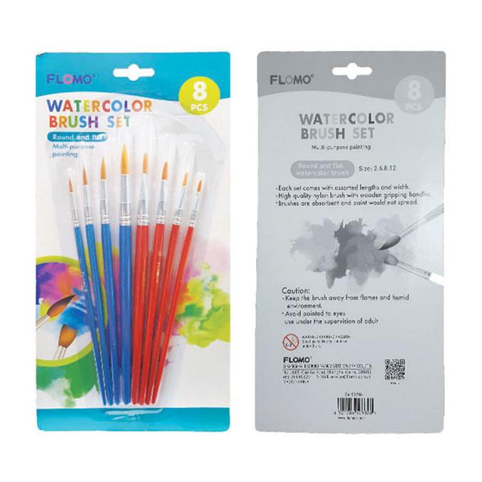 

✨BISA COD✨ FLOMO WATERCOLOR BRUSH SET MIX ROUND/FLAT KUAS LUKIS CAT AIR