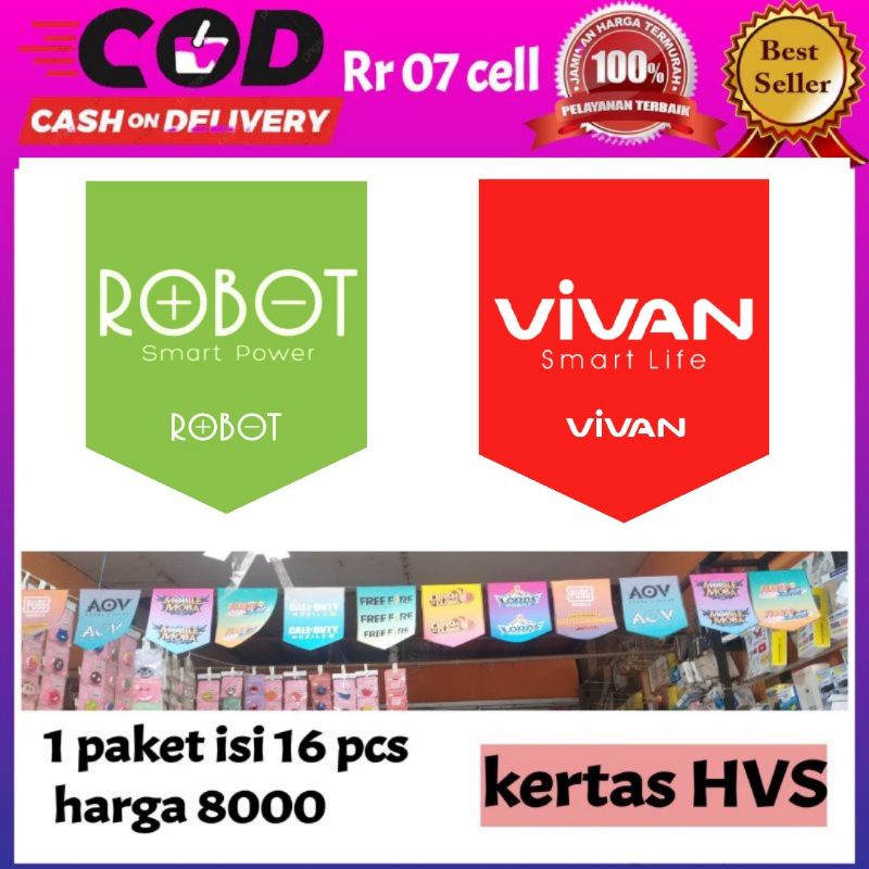 

1 paket isi 16 pcs bandera untuk KONTER DAN PHONCEL robot & Vivan si38