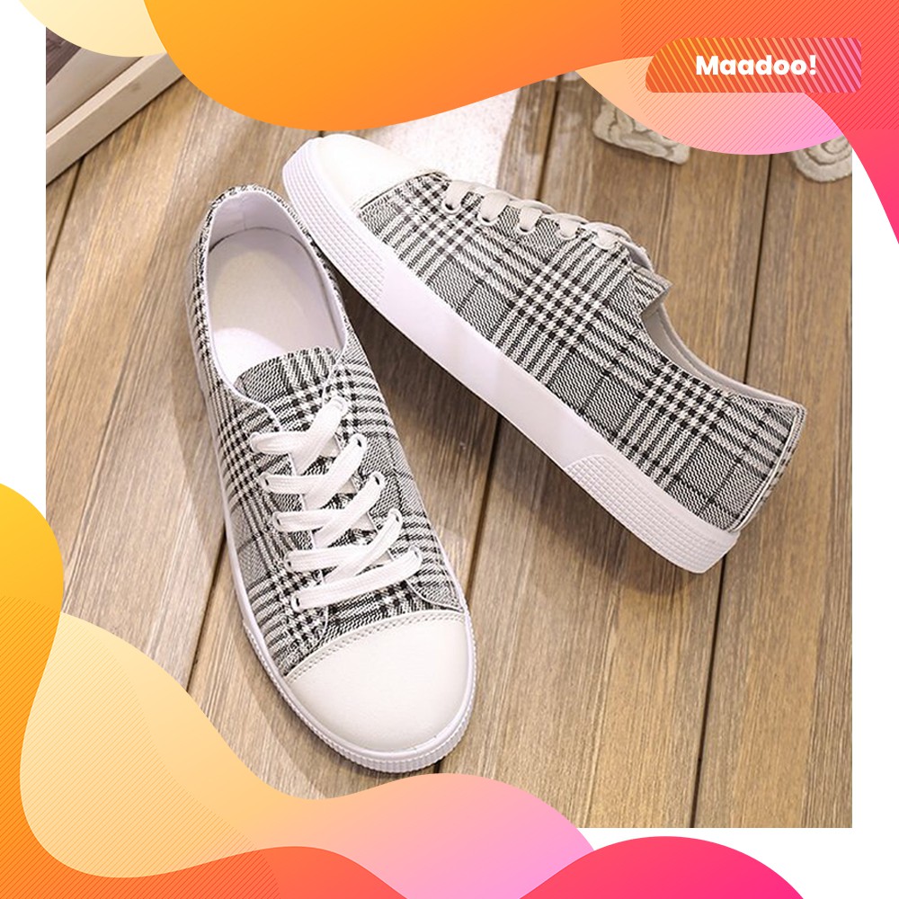 Sepatu Kets Sneakers Wanita Motif Kotak-Kotak Import Korea - Abu