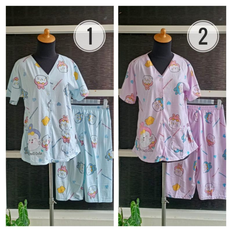 Babydoll Set Baju Tidur 3/4 Amro LD 98 Label Putih