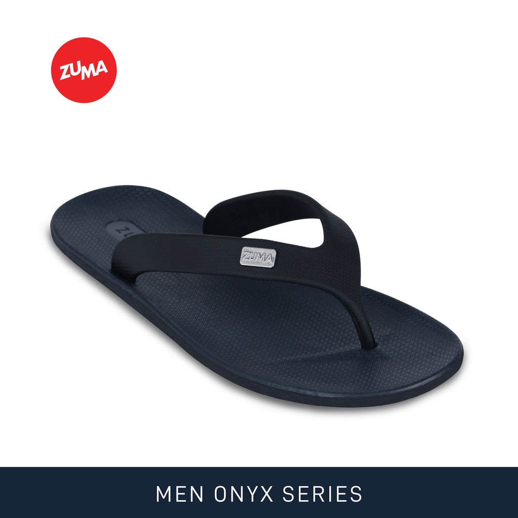 Zuma Men Onyx 9 Black Navy, Sandal Jepit Pria Karet Polos, Hitam Biru Tua