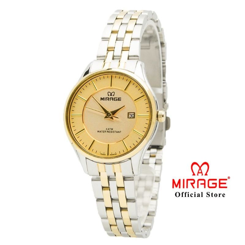 MIRAGE JAM TANGAN ORIGINAL WANITA Cantik Tipis Elegant Mewah Tahan air SILVERGOLD 8544L