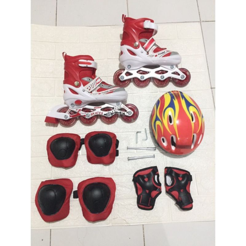 SEPATU RODA ANAK INLINE SKATE POWER / SEPATU RODA ANAK FULLSET HELM DAN DEKKER KEREN/SEPATU RODA MODEL BAJAJ STYLE TERHITS FREE BAUT DAN KUNCI L