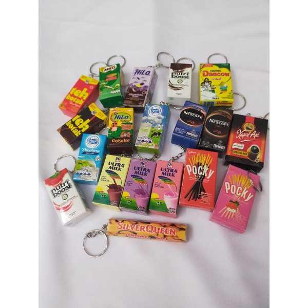 Gantungan kunci/ ganci/ magnet miniatur minuman kotak/rokok/snack