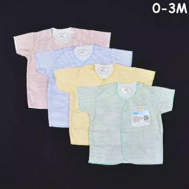 Baju Bayi MIYO PER Pcs Lengan Pendek Salur Newborn (0-3M)| Baju Bayi